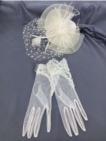 Resim Hayalperest boncuk Krem Dantelli Eldiven- Krem Vualet Nikah Şapkası 