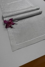 Resim Polyester Keten Çeyiz Piko Sarma Detaylı Runner 40 x 160-1 Adet - Gümüş Simli 