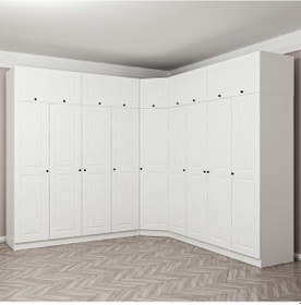 Resim Minar Kale190 9 Kapaklı 4ç Köşe Dolap + Yüklük Beyaz Mebran 255cm 