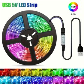 Resim Anahtar Kontrollü Renk Değiştiren USB LED Şerit Işıklar, Oda, TV, Noel Dekoru, Film Temalı Ortam, Araba Süsleme, Parti ve Açık Hava Piknikleri için Çok Renkli RGB Aydınlatma - Pil Gerektirmez 