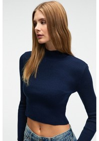 Resim Grimelange CALIDA Kadın Dik Yaka Fitilli Görünümlü Slim Fit Triko Lacivert Kazak 