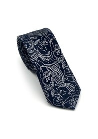 Resim Gaffy Gri Şal Desenli Lacivert Dokuma Kumaş Mendilli Slim Fit Kravat // Sdk-2607-2 Lacivert 