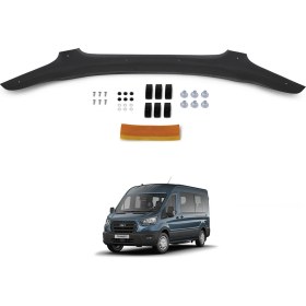Resim Ford Transit Ön Kaput Koruyucu Rüzgarlık Deflektör Akrilik ABS 4mm Parlak Siyah 2019 ve Sonrası 