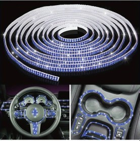 Resim Hightower Mavi Dıy Bling Kristal Araç Şeritleri, 5m Kendinden Yapışkanlı Gösterge Paneli Dekoru 