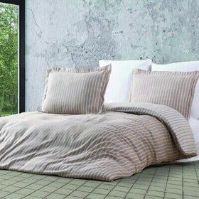 Resim Maxstyle Bambu Çizgili Bej Tek Kişilik Nevresim Takımı 