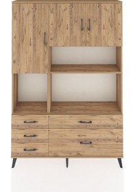 Resim Arges Dolap 8 Raflı 5 Çekmeceli 3 Kapaklı 132x30x195 Çam-çam/çam Atlas Çam/atlas Çam 
