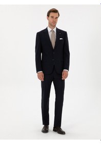 Resim Cacharel Lacivert Slim Fit Yün Karışımlı Mono Yaka Klasik Takım Elbise 
