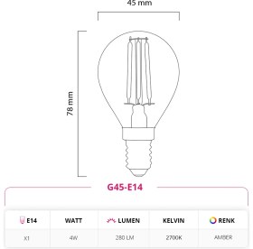 Resim LED Lamp 4W 220V E14 G45 Rustik LED Top Ampul G45-E14 10'lu Paket 