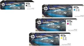 Resim HP Orijinal 973 X mürekkep kartuşları 4'lü set siyah, cam göbeği, macenta, sarı L0S07AE, F6T81AE, F6T82AE, F6T83AE (1) 