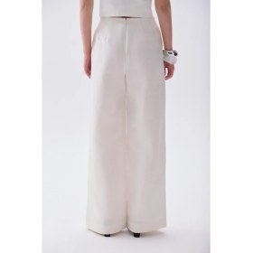 Resim Mudo Kadın Kırık Beyaz Wide Leg Keten Pantolon 