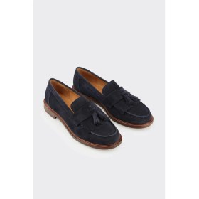 Resim Elle Lacivert Deri Kadın Günlük Loafer 