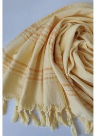 Resim Sarı Çizgili Pamuk Havlu Peştemal 90x170cm - Yumuşak Ve Yüksek Su Emici - %100 Pamuk Sarı 