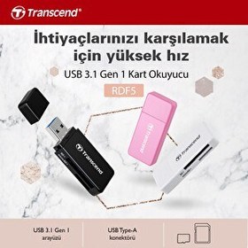 Resim Transcend TS-RDF5W SD Micro SD USB 3.1 Beyaz Kart Okuyucu 