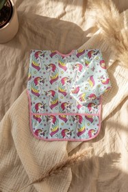 Resim Bebechi Unicorn Desenli Uzun Kollu Sıvı Geçirmez Bebek Mama Önlüğü - Blw Uyumlu, Cepli Ve Leke Tutmaz Ek Gıd 