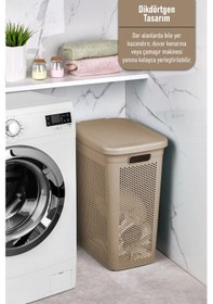 Resim İronika Slim Kapaklı Dekoratif Kirli Çamaşır Sepeti 45 Litre - Kahve Kahverengi 