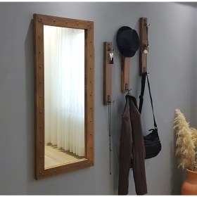 Resim NEOstill - Boy Aynalı Portmanto Vestiyer Askılık Masif Ahşap V108 