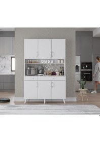 Resim Maya Kahve Köşesi Çok Amaçlı Dolap Kiler Mutfak Dolabı Beyaz 105cm Beyaz 