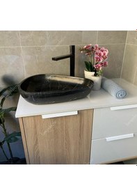 Resim Toros Siyahı Çakıl Taşı Mermer Lavabo 