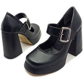 Resim Siyah Renk Bantlı Kalın Yüksek Topuk Platform Taban Kadın Abiye Ayakkabı Siyah 