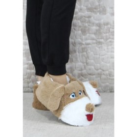 Resim Fort Sevimli Köpek Figürlü Peluş Panduf Hayvanlı Yumuşak Kadın Panduf 