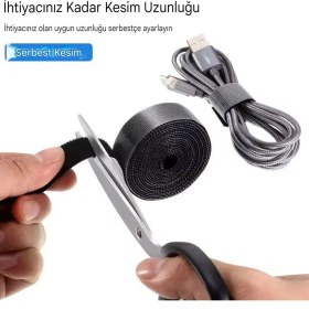 Resim 5-Metre Kablo Düzenleyici Toplayıcı Cırt Cırt Siyah Bantlı Kablo Sarıcı Düzenleyici Organizatör Kesilebilir Kablo Düzenleyici 
