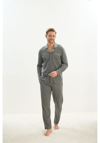 Resim Sevim Erkek Uzun Kol Gömlek Yaka Önden Düğmeli Yeşil Pijama Takım C7t2n5o9 001 