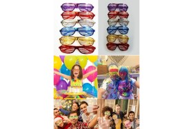 Resim Munico 6 Adet Gözlük Metalize Panjur Şekil Parlak Parti Gözlük 6'lı Konser ve Partiler Için Neon Rengarenk 