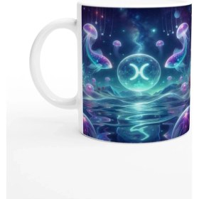 Resim Balık Burcu Baskılı Kahve Kupası - Astral Denizaltı Dünyası Vs3 