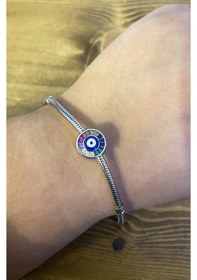 Resim Kadın Rengarenk Taş Detay Nazar Boncuğu Model Gümüş Charm 