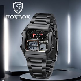 Resim FOXBOX 30m Yüksek Kaliteli Dijital Saat Paslanmaz Çelik Bant, Çift Lüminesans Ekran, Kronometre ve Dünya Saati, IP68, 30 Dakika Alarm, Pil ile Çalışır, İş Casual Sporlar için Spor Saati, Dayanıklı Çinko Alaşımlı 