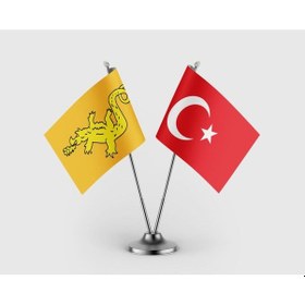 Resim Büyük Hun İmparatorluğu Ve Türkiye Bayrağı İkili Saten Masa Bayrağı Takımı Diğer 