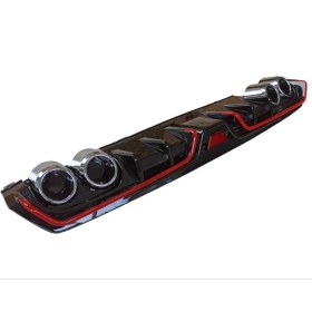 Resim Honda - Civic Fc5 2016-20 Dıfuzor 4 Egzoz Pıano Black Kırmızı Şerit 