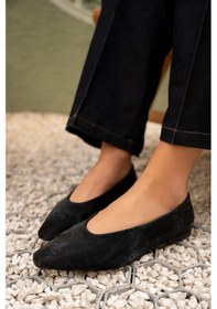 Resim Joset Siyah Kadın Küt Burun Düz Kadın Babet Siyah 