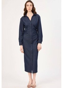 Resim Fever Yanlar Büzgülü Kadın Denim Elbise 352116033 Lacivert 