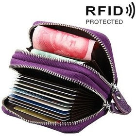 Resim Trendooze Rfıd Renk Madeni Katmanlı Kartlıklı Kartlık Kadın Hakiki Fermuarlı Engelleme Düz Derisi Dana Cüzdan Cüzdan Çift Çantası 42083443 & Ld Mor 