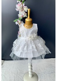 Resim Kat Dantelli Gül Motif Kız Bebek Elbise PNPN159 