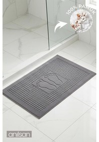 Resim Gri Zivra Ayak Havlusu - 50x70 Cm, 245 Gr, %100 Pamuk, Spa Ve Otel Banyo Paspası, Günlük Kullanıma Antrasit 