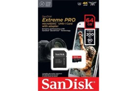 Resim Sandisk Extreme Pro 64GB Micro SDXC UHS-I Hafıza Kartı 200/90MB/S Adaptörlü Yüksek Hız 