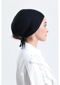 Resim Siyah Arkadan Bağlamalı Tesettür Bone Penye Kumaş Düz Bone 1011 01 Siyah 