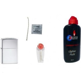Resim Zippo Gümüş Benzinli Çakmak X-Lite Benzin 80Ml Zippo Taşı Fitil 