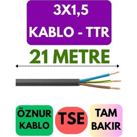 Resim Öznur 3x1,5 Ttr Kablo Metre Seçenekli Siyah - 21 Metre 