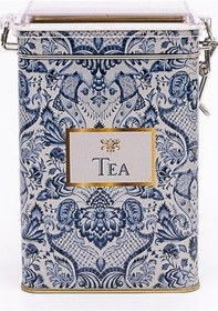 Resim Lisbon Tea Desenli Şeffaf Kapaklı Metal Saklama Kabı, 7,5 X 10 X 15 Cm, 1 Lt Desenli 