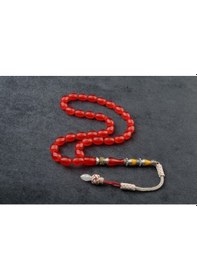 Resim Burhan Sağlam Nakkaş İmame İşçilikli Ateş Kehribar Tesbih 11x8mm Alpaka Püskül Bs247336 