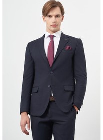 Resim İmza Koyu Lacivert Armürlü Mono Yaka Tam Astar Esnek 6 Drop Slim Fit Classic Takım Elbise 1001245175 Koyu Lacivert 