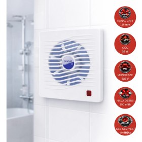 Resim Dündar 18.5x18.5 cm L-12 2100 D/D 220 230 Volt Monofaze Ev Tipi Plastik Banyo Tuvalet Fanı Lüks Aspiratör 