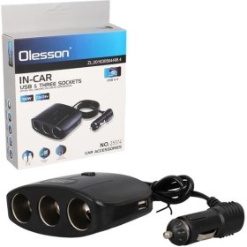 Resim Olesson 1635 12-24V Çift USB Girişli 100W 70 cm Kablolu 3'lü Araç Çakmak Çoklayıcı 100X66X40MM 