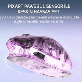 Resim GamePower Radus PAW3311 12.000DPI Triple Mode (Kablolu/Bluetooth/2.4G) Gaming Mouse (Beyaz) 