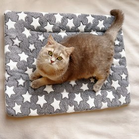 Resim Koşuyolu Peluş Köpek Matı - Kalın, Sıcak Evcil Hayvan Yatağı, Geometrik Yıldız Deseni, Gri ve Beyaz, Dört Mevsim, Polyester Fiber Dolgulu, Küçük ve Büyük Irklar için İdeal, Köpek Uyku Matı 