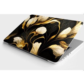 Resim Laptop Sticker Bilgisayar Notebook Pc Kaplama Etiketi Altın Siyah Çiçek 