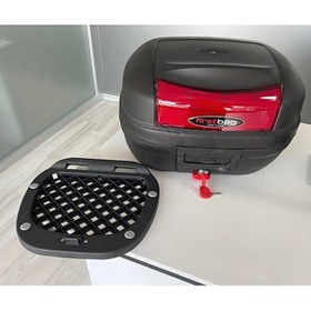 Resim MKG Kral Motor Kr 41 Box 33 Lt Bagajlı Motorsiklet Çantası Kırmızı Reflektörlü Arka Bagaj 